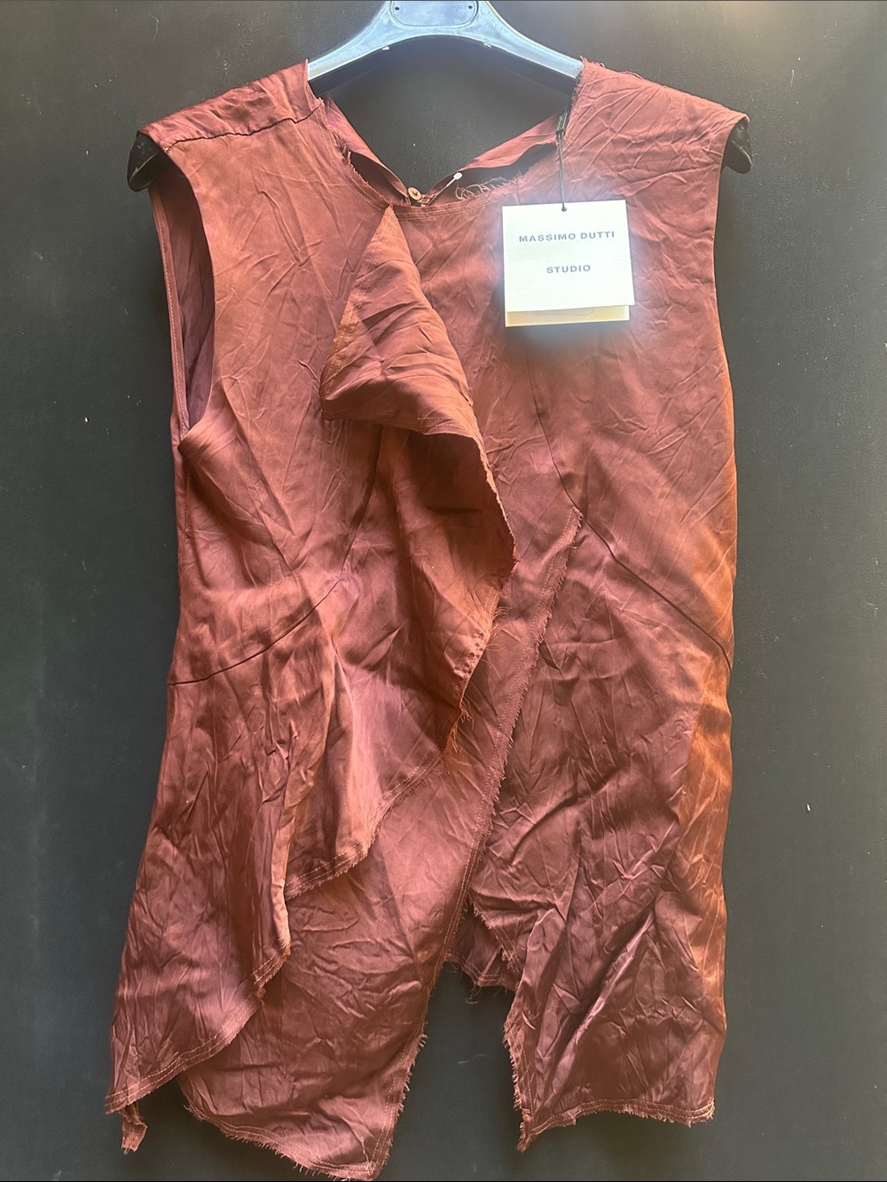 Massimo Dutti Studio Rust Brown asymmetric ruffled blouse